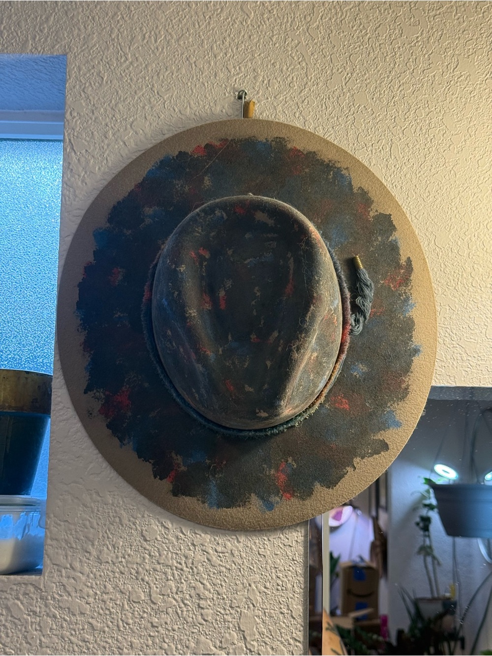 Hand-Painted Brown Wide-Brim Hat Wall Art
